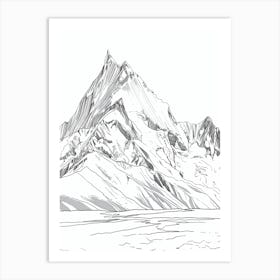 K2 Pakistan China Line Drawing 2 Art Print