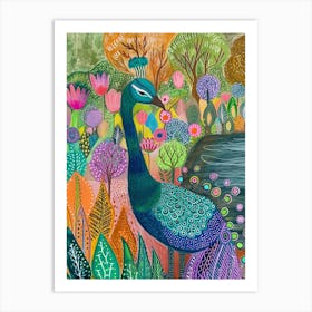 Folky Floral Peacock By The River 1 Art Print