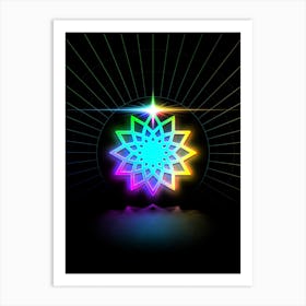 Neon Geometric Glyph in Candy Blue and Pink with Rainbow Sparkle on Black n.0276 Art Print