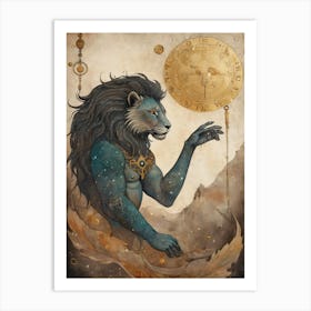 Astral Card Zodiac Leo Old Paper Painting (27) Art Print