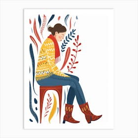 Illustration Of A Woman Sitting On A Chair Art Print