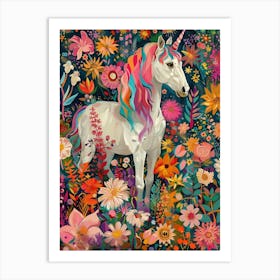 Unicorn In The Meadow Floral Portrait 2 Art Print