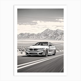 Bmw M3 Open Road Line Drawing 3 Art Print