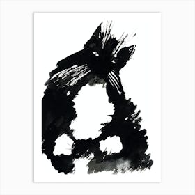 Black And White Cat minimal minimalist monochrome animal pet simple ink painting drawing art Art Print