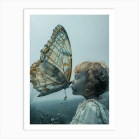 Girl Kisses A Butterfly Art Print