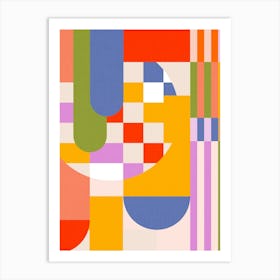 Bold and Playful Mid Century geometric Checks and stripes - Bauhaus Inspired Art Print