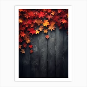 Autumn Leaves On Wooden Background 1 Art Print
