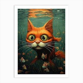 Orange Cat Underwater Art Print