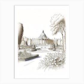 Park Of The Palace Of Versailles, France Vintage Pencil Drawing Art Print
