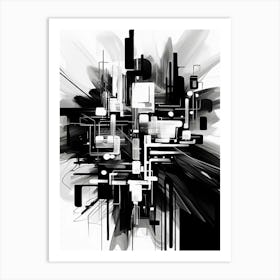 Technology Abstract Black And White 5 Art Print