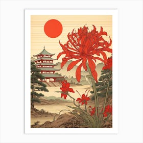 Higanbana Red Spider Lily 3 Japanese Botanical Illustration Art Print