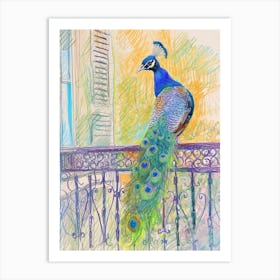 Peacock On French Metal Railing 1 Art Print