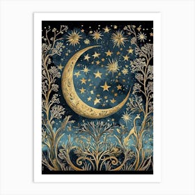 William Morris Art Stars Moon Night Morris Exhibition Print Botanical Poster Gold Vintage Full Art Print