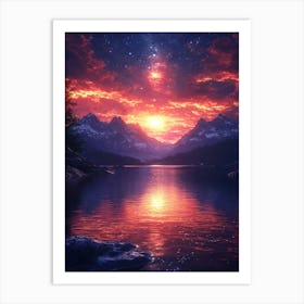 Starry Sky Over Lake 12 Art Print