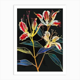 Neon Flowers On Black Peacock Flower 2 Art Print