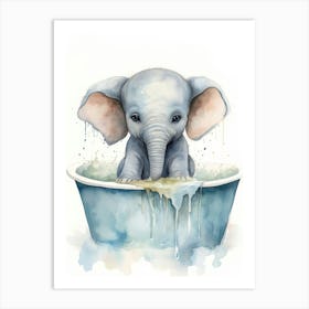 Elephant Painting In A Bathtub Watercolour 2 Art Print