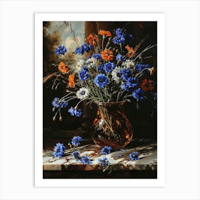 Baroque Floral Still Life Cornflower 1 Art Print