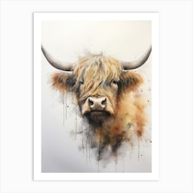 Dripping Paint Watercolour Of A Simple Highland Cow Art Print