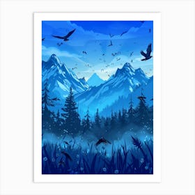 Mountain Landscape With Birds Art Print