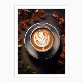 Coffee Latte Art With Autumn Leaves Art Print