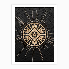 Geometric Glyph Abstract in Gold with Radial Array Lines on Dark Gray n.0014 Art Print