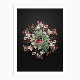 Vintage Red Berries Flower Wreath on Wrought Iron Black Art Print