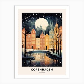 Winter Night  Travel Poster Copenhagen Denmark 2 Art Print