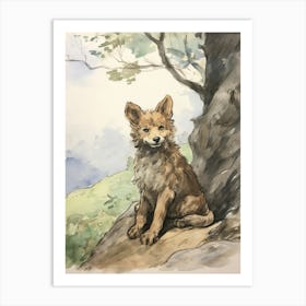 Storybook Animal Watercolour Timber Wolf 2 Art Print