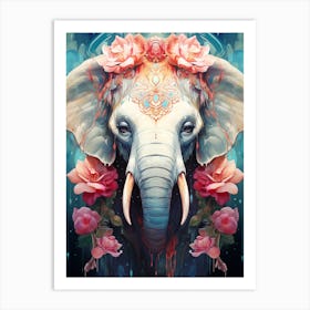 Elephant With Flowers Art Print