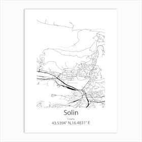 Solin,Croatia Minimalist Map Art Print