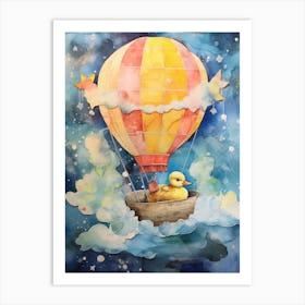 Hot Air Balloon Duckling Mixed Media Painting 2 Art Print