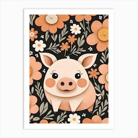 Floral Cute Baby Pig Nursery (17) Art Print