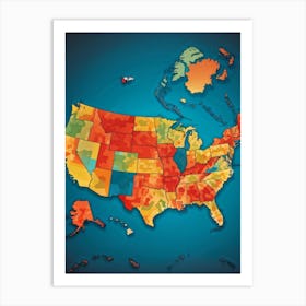 An Intricately Laid Out Vector Map Showcasing The American Commonwealth States Highlighting The Geo (6) Art Print