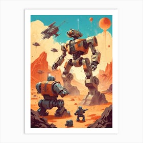 Robots In Space Art Print