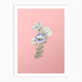 Vintage Sky Blue Alona Flower Botanical on Soft Pink n.0494 Art Print