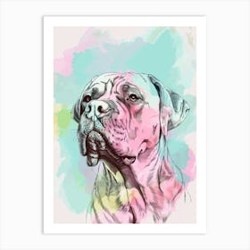 Bullmastiff Dog Pastel Line Watercolour Illustration  2 Art Print