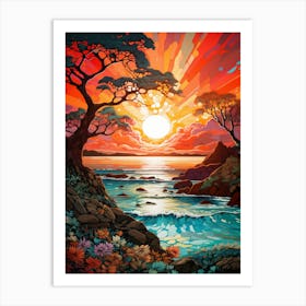 Coral Beach Australia At Sunset, Vibrant Painting 6 Art Print