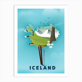 Iceland Ski travel poster map Art Print