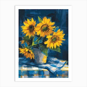 Sunflowers Flowers On A Table   Contemporary Illustration 4 Art Print