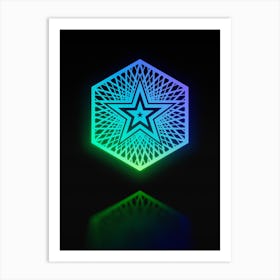 Neon Blue and Green Abstract Geometric Glyph on Black n.0425 Art Print