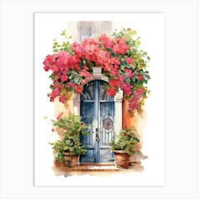 Barcelona, Spain   Mediterranean Doors Watercolour Painting 2 Art Print