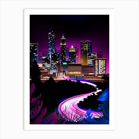 Neon city: fast lights #4 (synthwave/vaporwave/retrowave/cyberpunk) — aesthetic poster Art Print