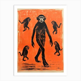 Monkey, Woodblock Animal  Drawing 2 Art Print