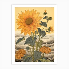 Himawari Sunflower 2 Japanese Botanical Illustration Art Print