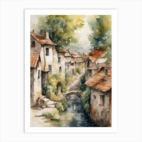 Watercolor Of A Village 4 Art Print