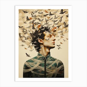 Man With Birds In His Head Art Print