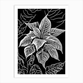Poinsettia Leaf Linocut 3 Art Print
