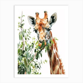 Watercolour Giraffe Head In The Leaves 3 Art Print