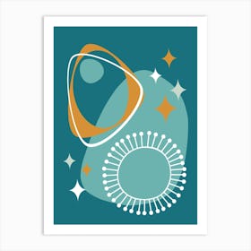 Mid Century Modern Atomic Age 14 Teal, Aqua, Orange Art Print