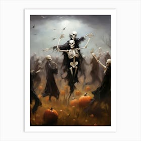 Dancing Skeletons Halloween Painting Art Print